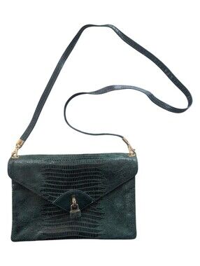 Vintage Due Fratelli Forest Green Embossed Leather Shoulder Bag Made in Canada